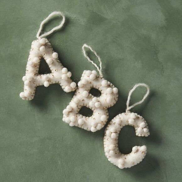 ANTHROPOLOGIE Holly Pommed Ornament Letter V - Picture 2 of 4